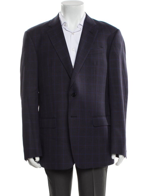 Armani Collezioni Virgin Wool Plaid Print Blazer
