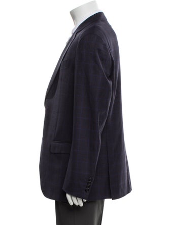 Armani Collezioni Virgin Wool Plaid Print Blazer