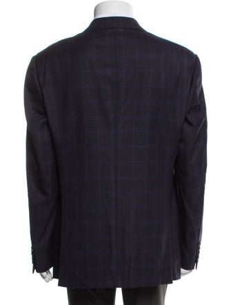 Armani Collezioni Virgin Wool Plaid Print Blazer