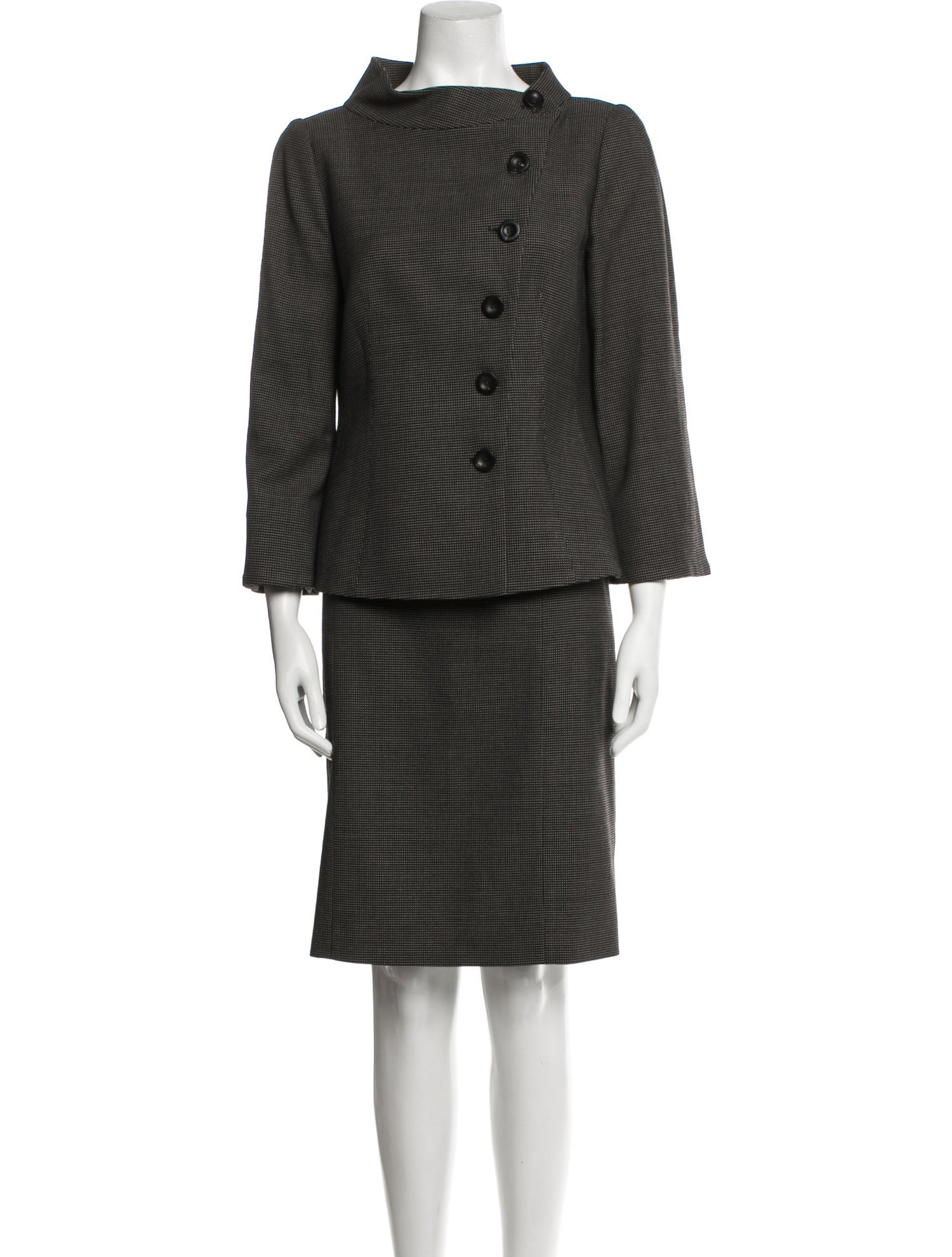 Armani Collezioni Virgin Wool Plaid Print Skirt Suit