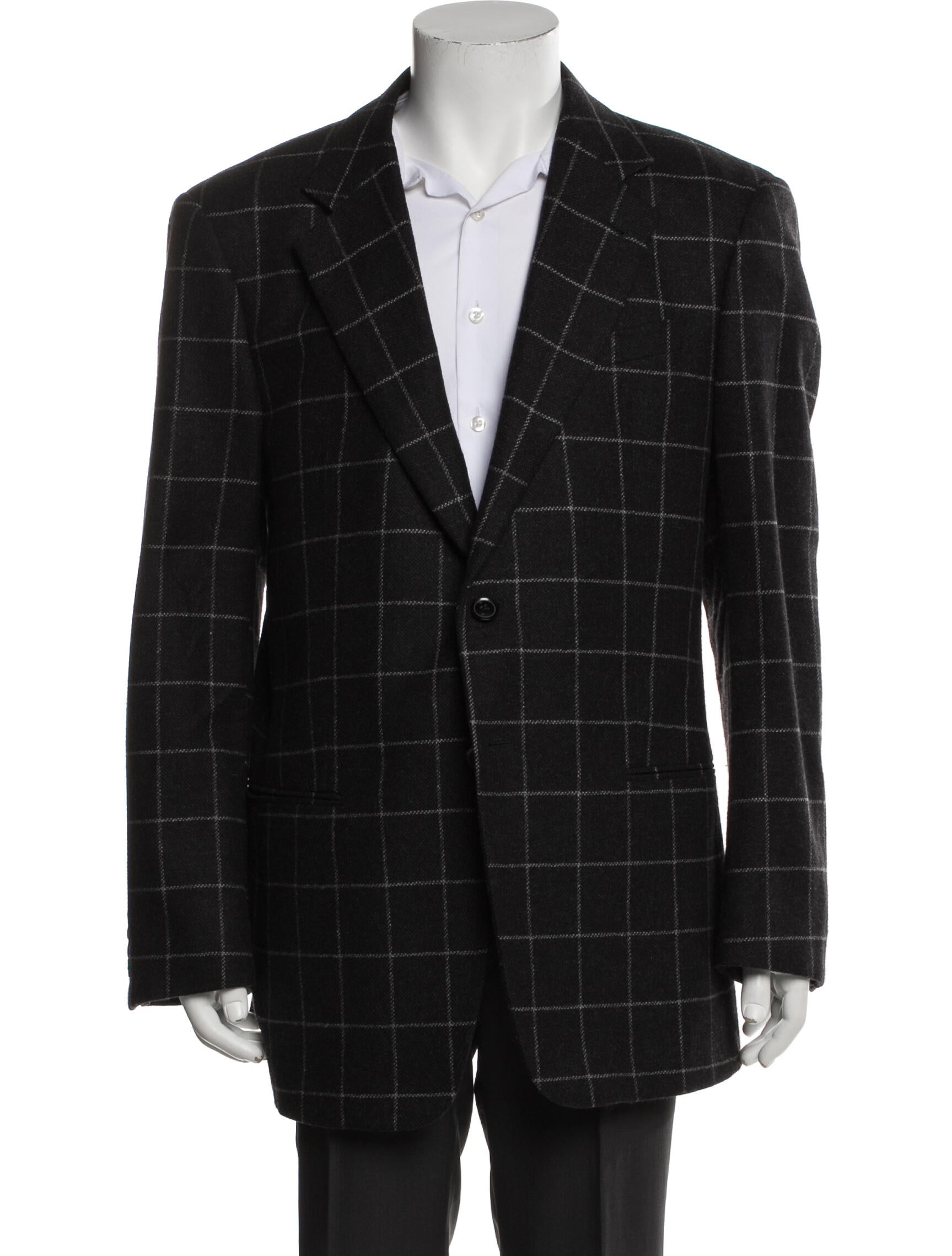 Armani Collezioni Cashmere Plaid Print Peacoat