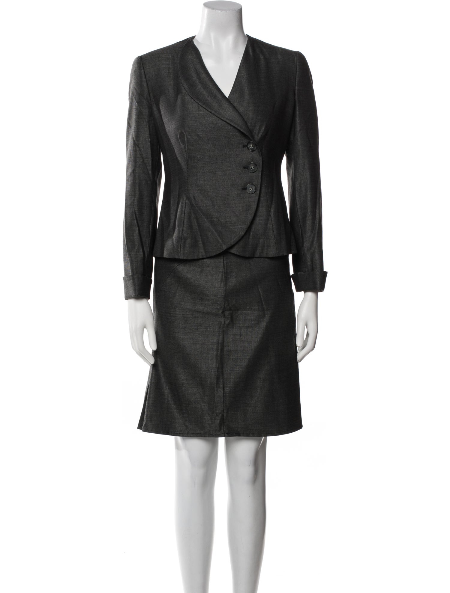 Armani Collezioni Virgin Wool Pleated Accents Skirt Suit