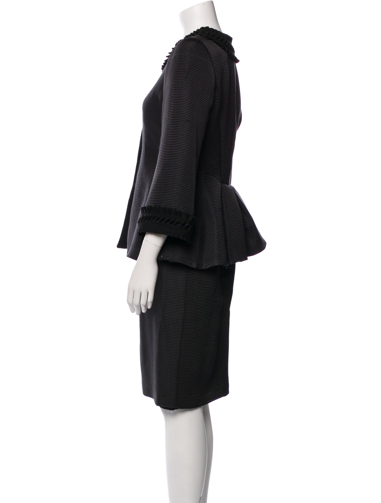 Armani Collezioni Wool Pleated Accents Skirt Suit