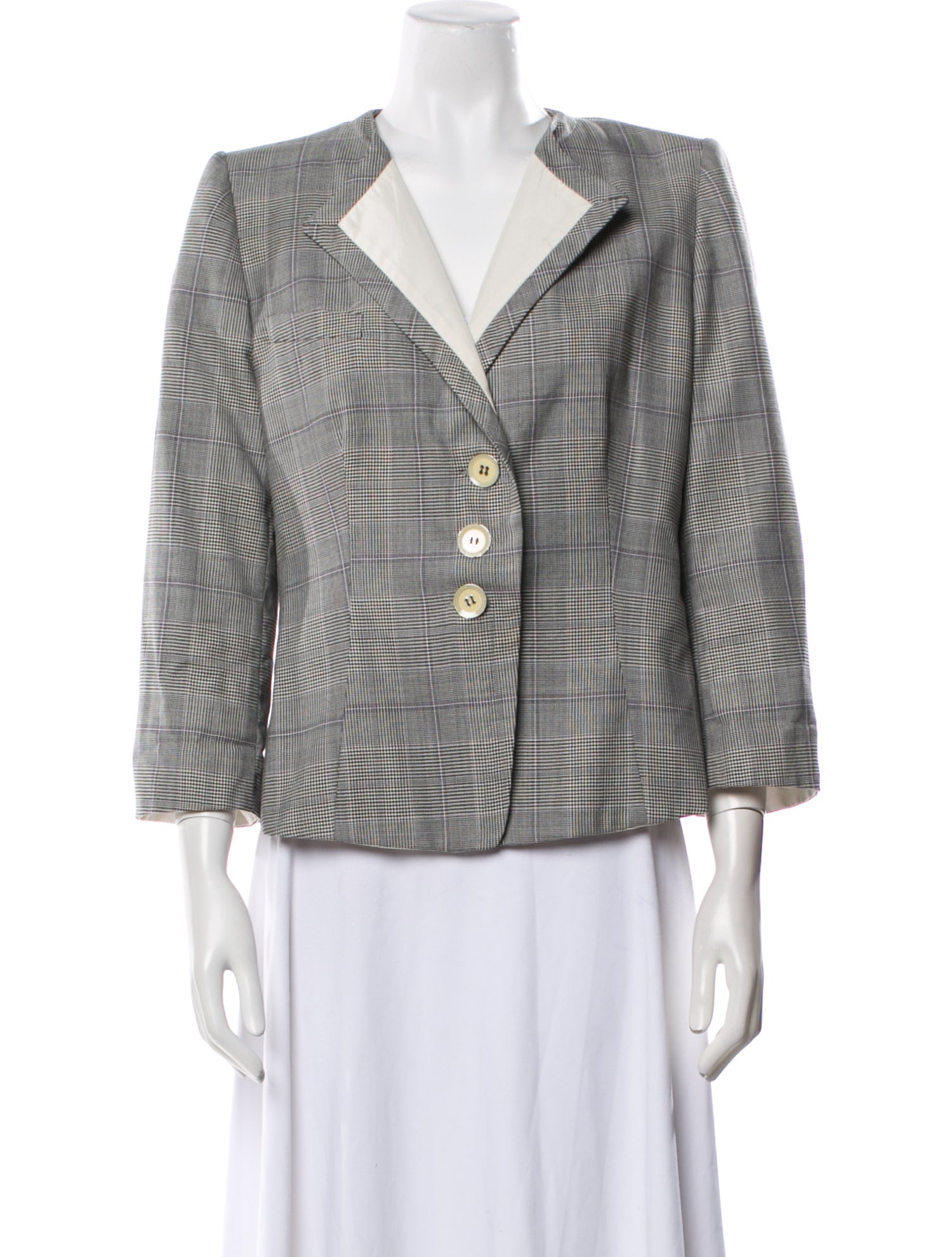 Armani Collezioni Virgin Wool Plaid Print Blazer