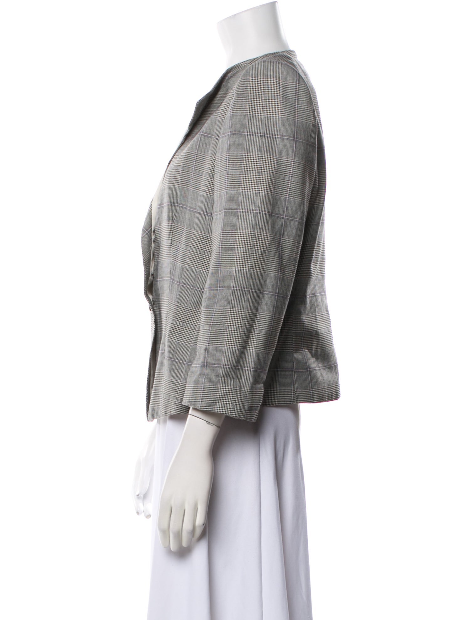 Armani Collezioni Virgin Wool Plaid Print Blazer