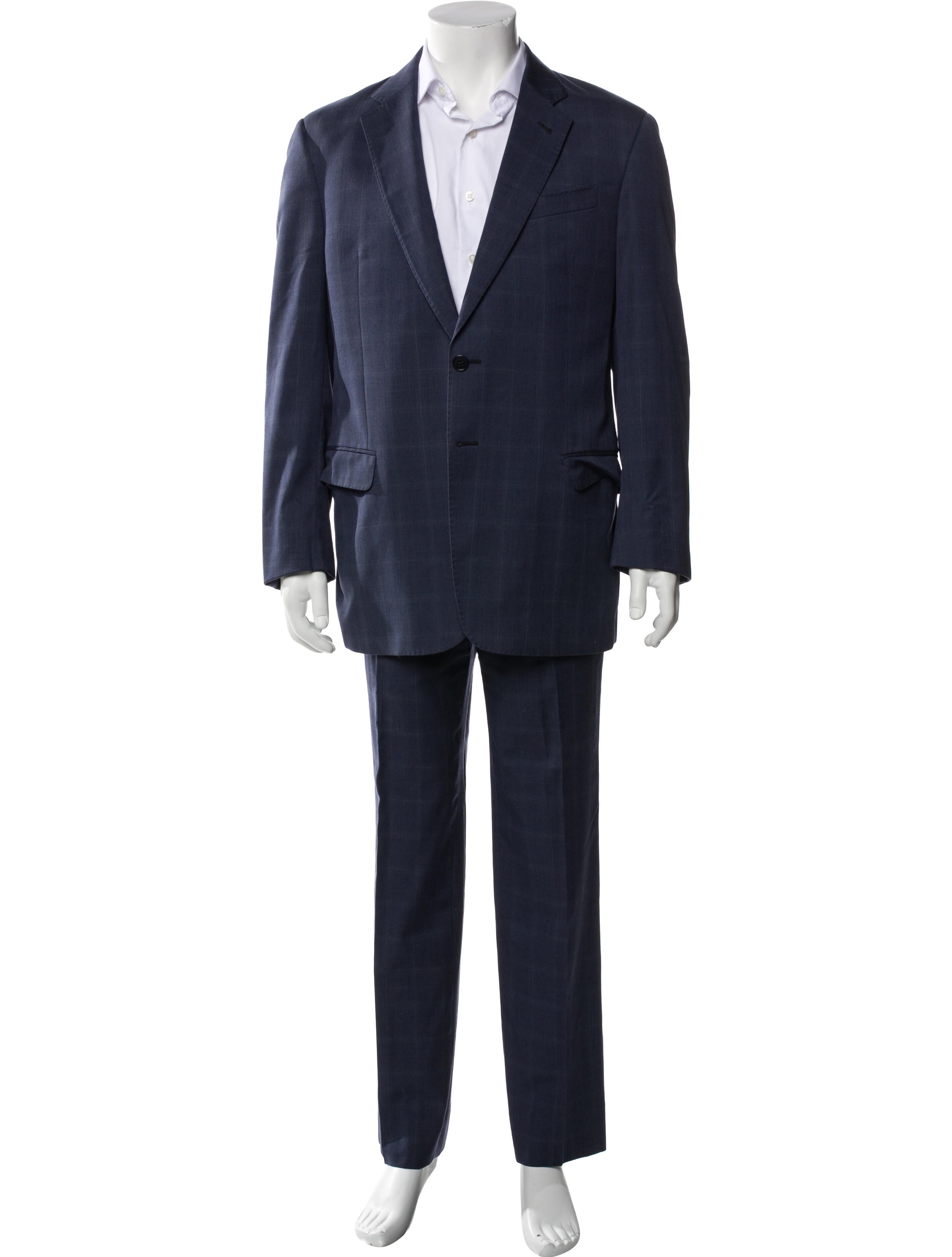 Armani Collezioni Virgin Wool Plaid Print Two-Piece Suit