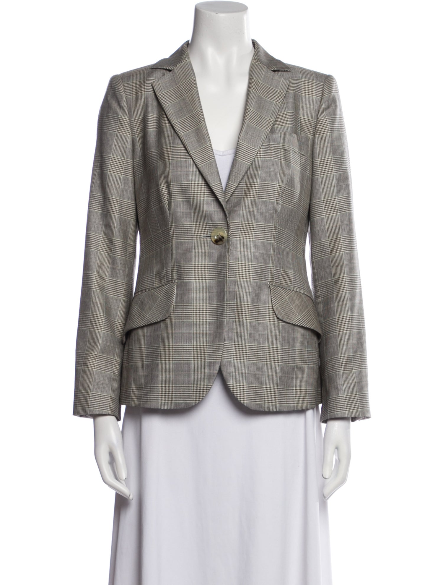 Armani Collezioni Wool Plaid Print Blazer