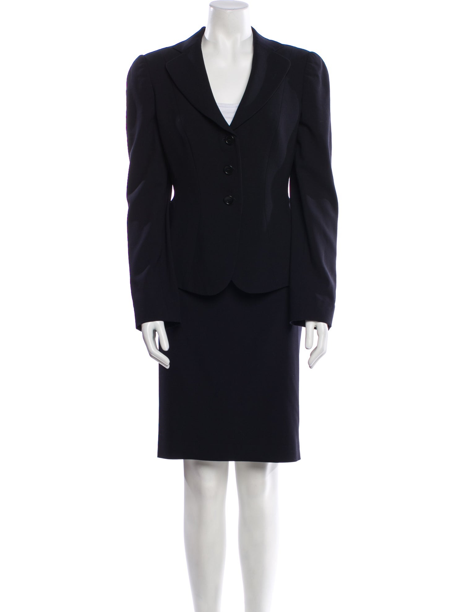 Armani Collezioni Virgin Wool Pleated Accents Skirt Suit