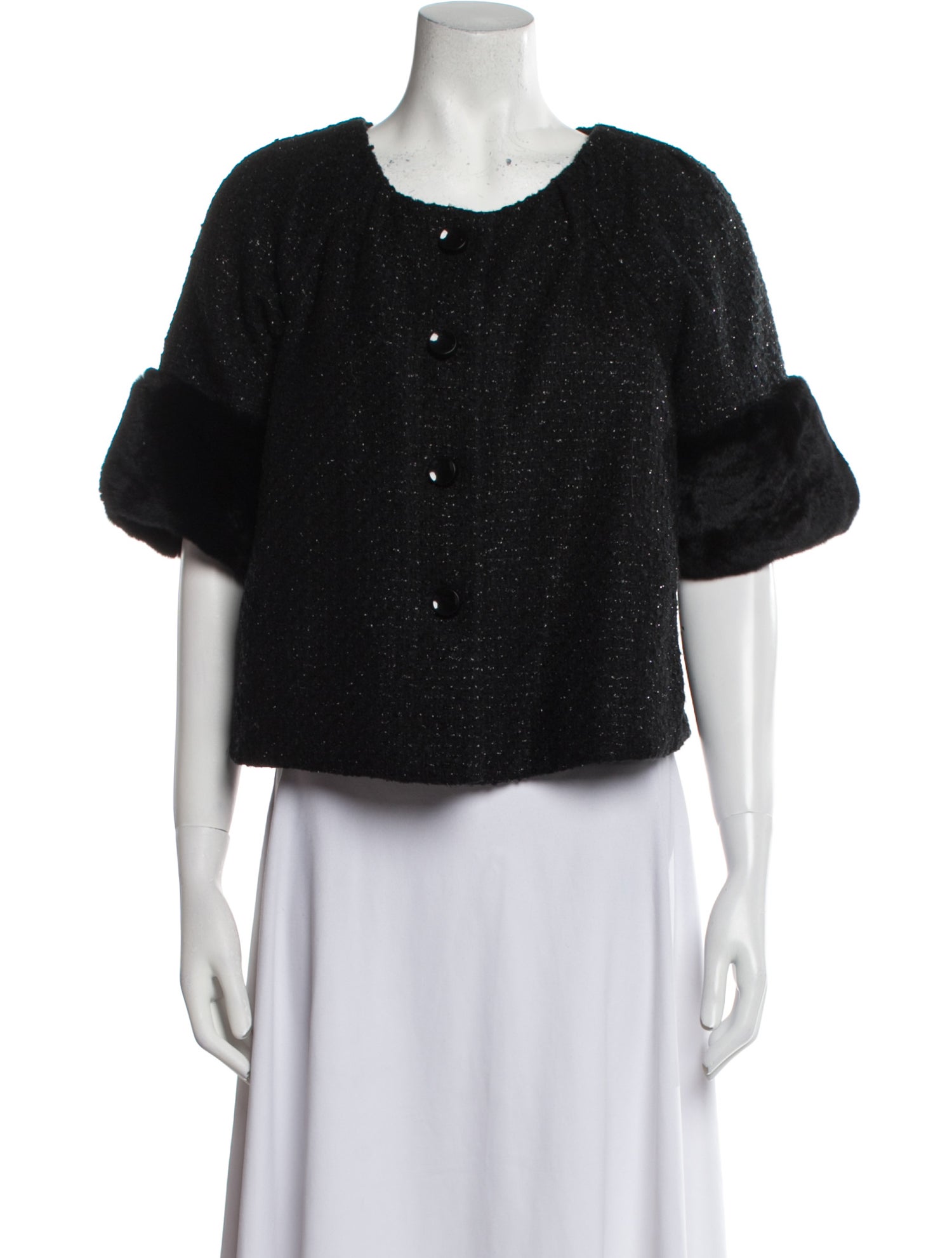 Armani Collezioni Wool Tweed Pattern Fur Jacket