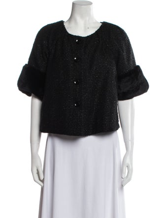 Armani Collezioni Wool Tweed Pattern Fur Jacket