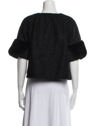 Armani Collezioni Wool Tweed Pattern Fur Jacket