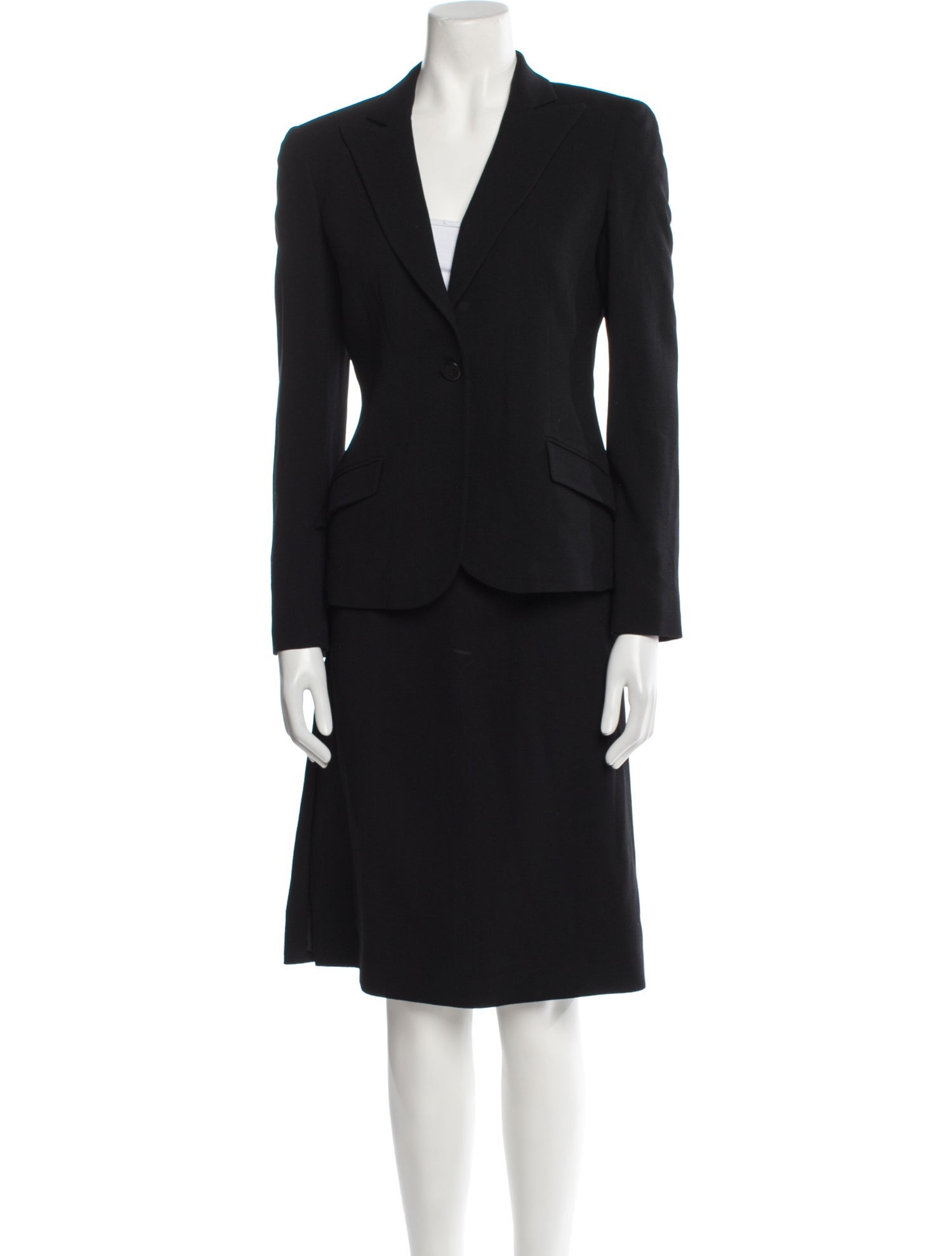 Armani Collezioni Virgin Wool Pleated Accents Skirt Suit