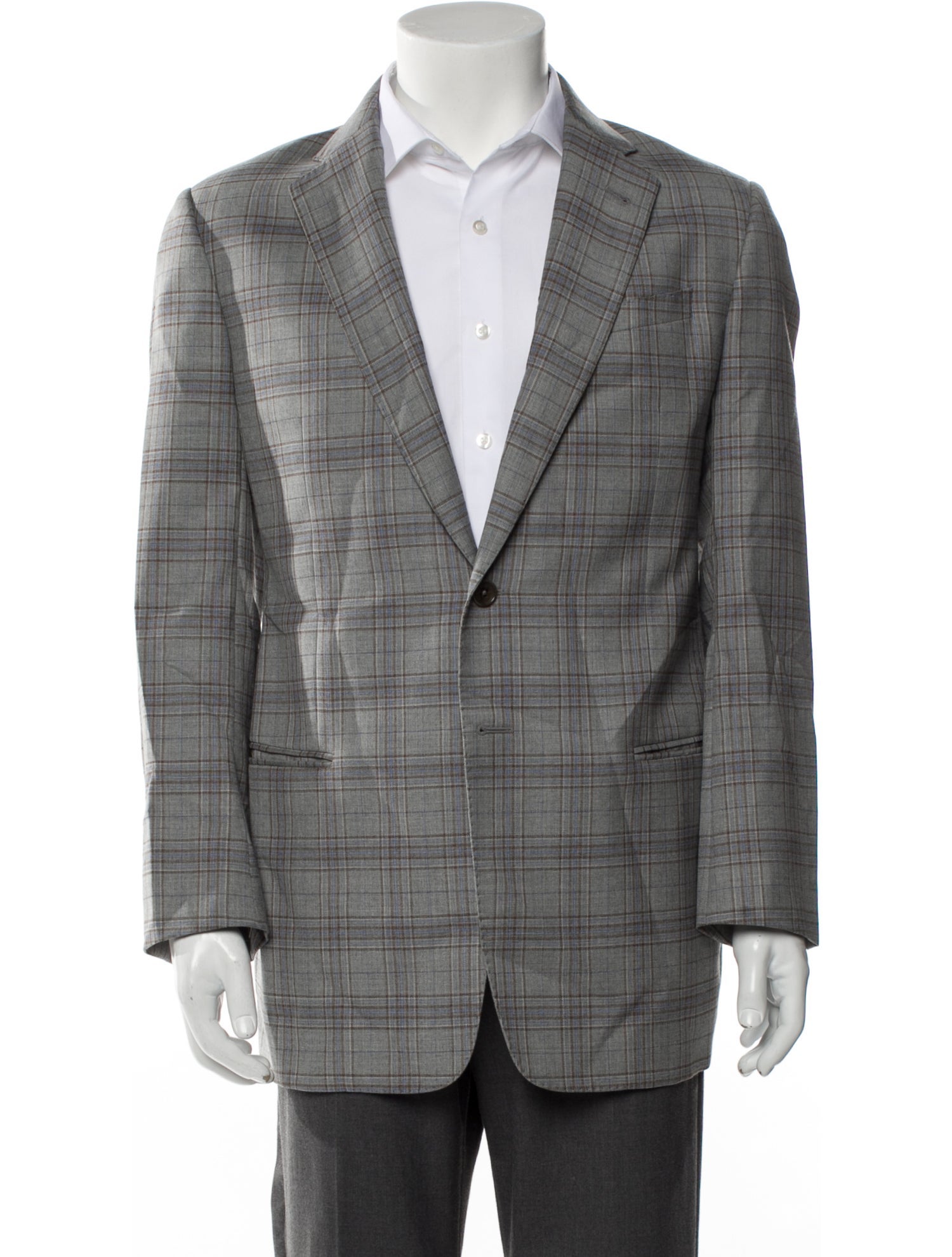 Armani Collezioni Wool Plaid Print Blazer