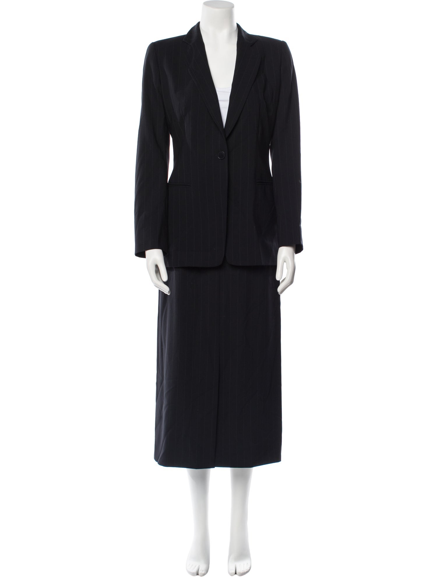 Armani Collezioni Virgin Wool Striped Skirt Suit