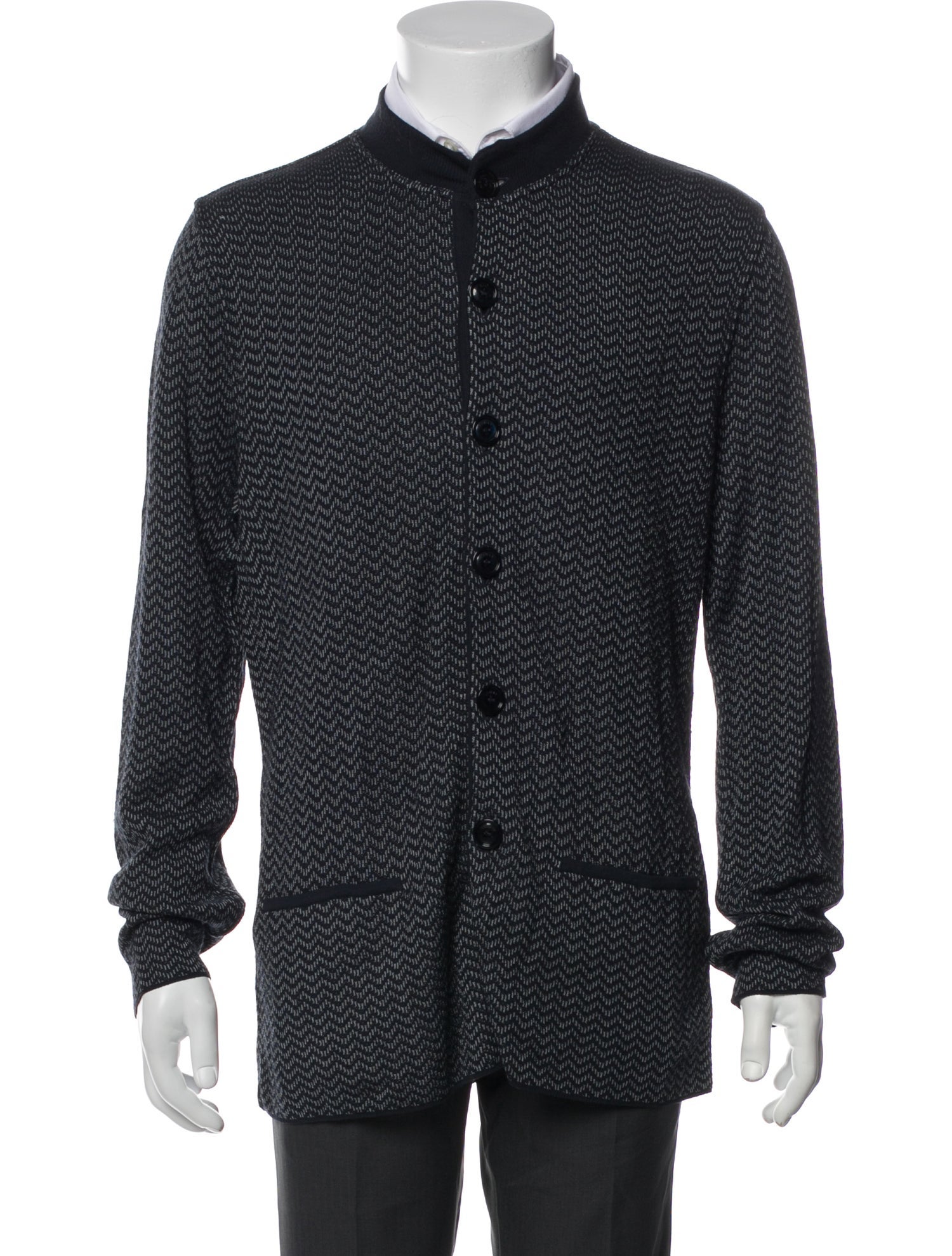 Armani Collezioni Printed Mock Neck Cardigan