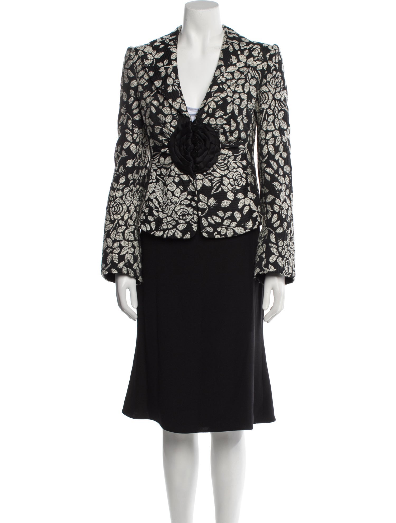 Armani Collezioni Tweed Pattern Pleated Accents Skirt Suit