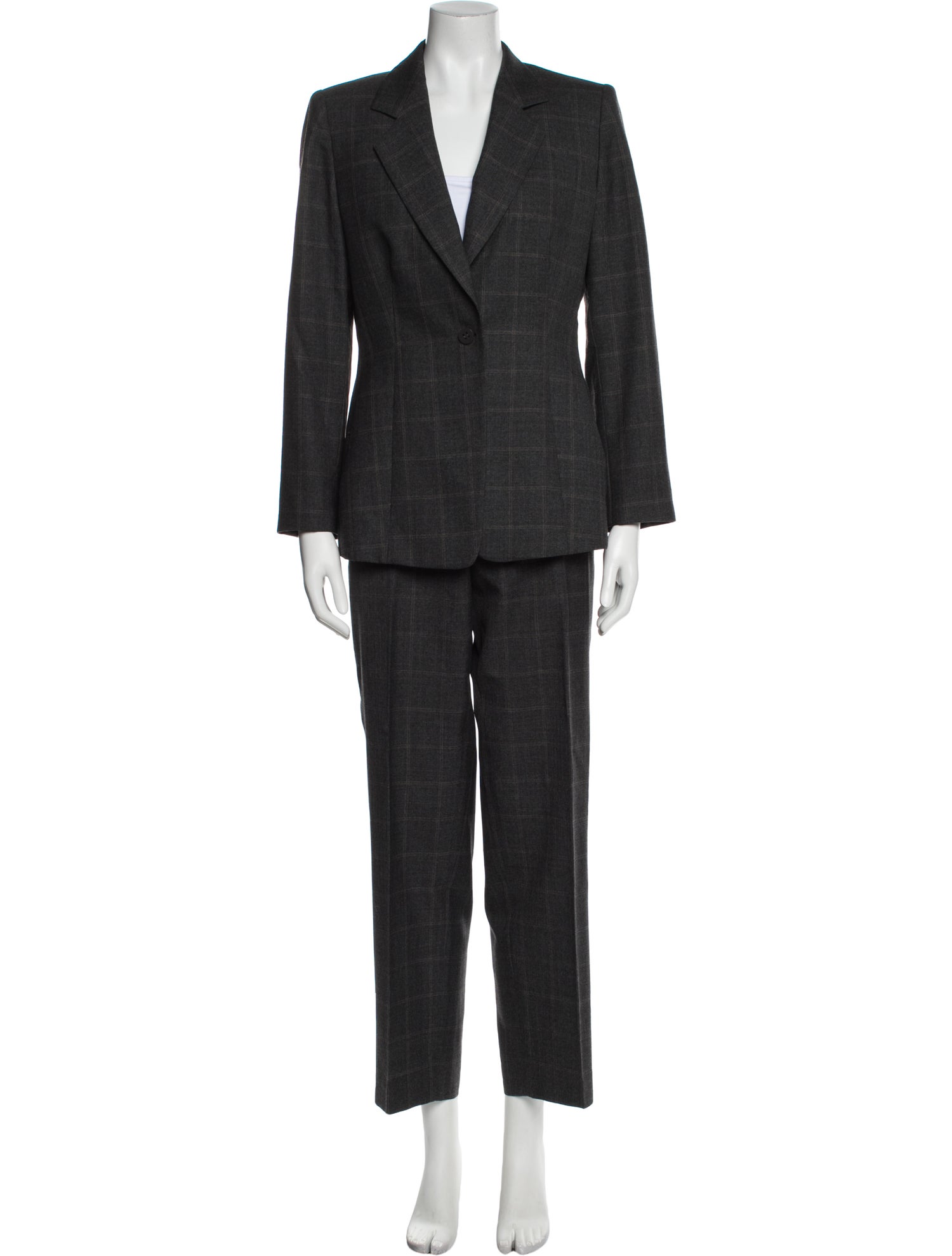 Armani Collezioni Wool Plaid Print Pantsuit