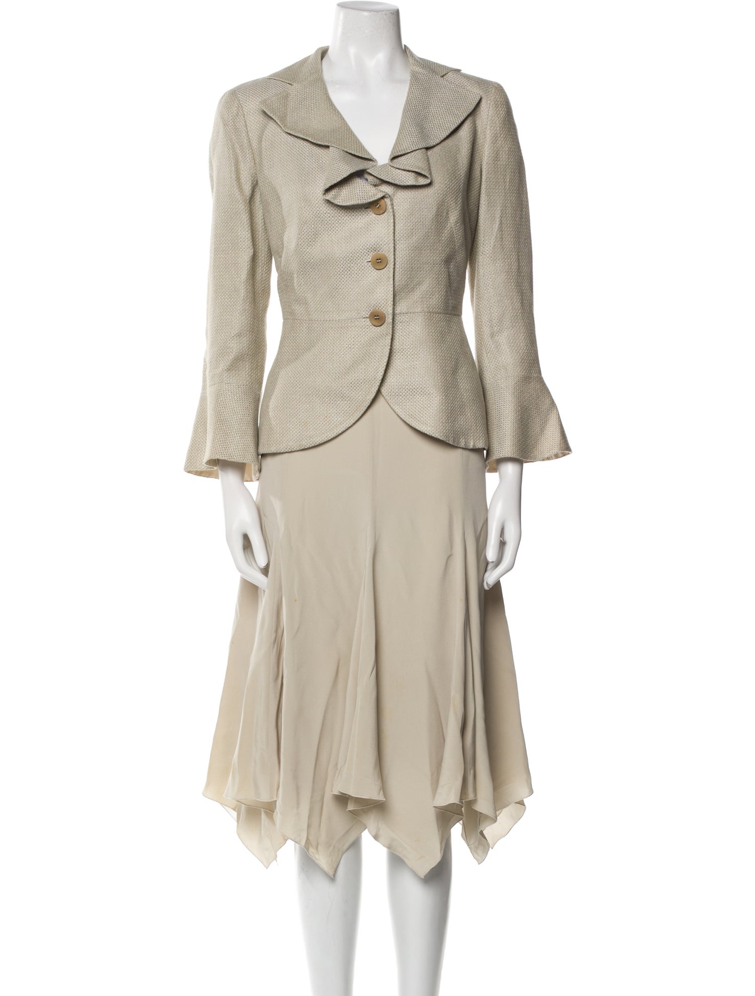 Armani Collezioni Silk Ruffle Embellishment Skirt Suit