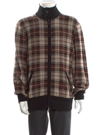 Armani Collezioni Plaid Print Turtleneck Cardigan