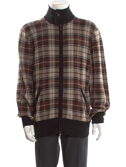Armani Collezioni Plaid Print Turtleneck Cardigan