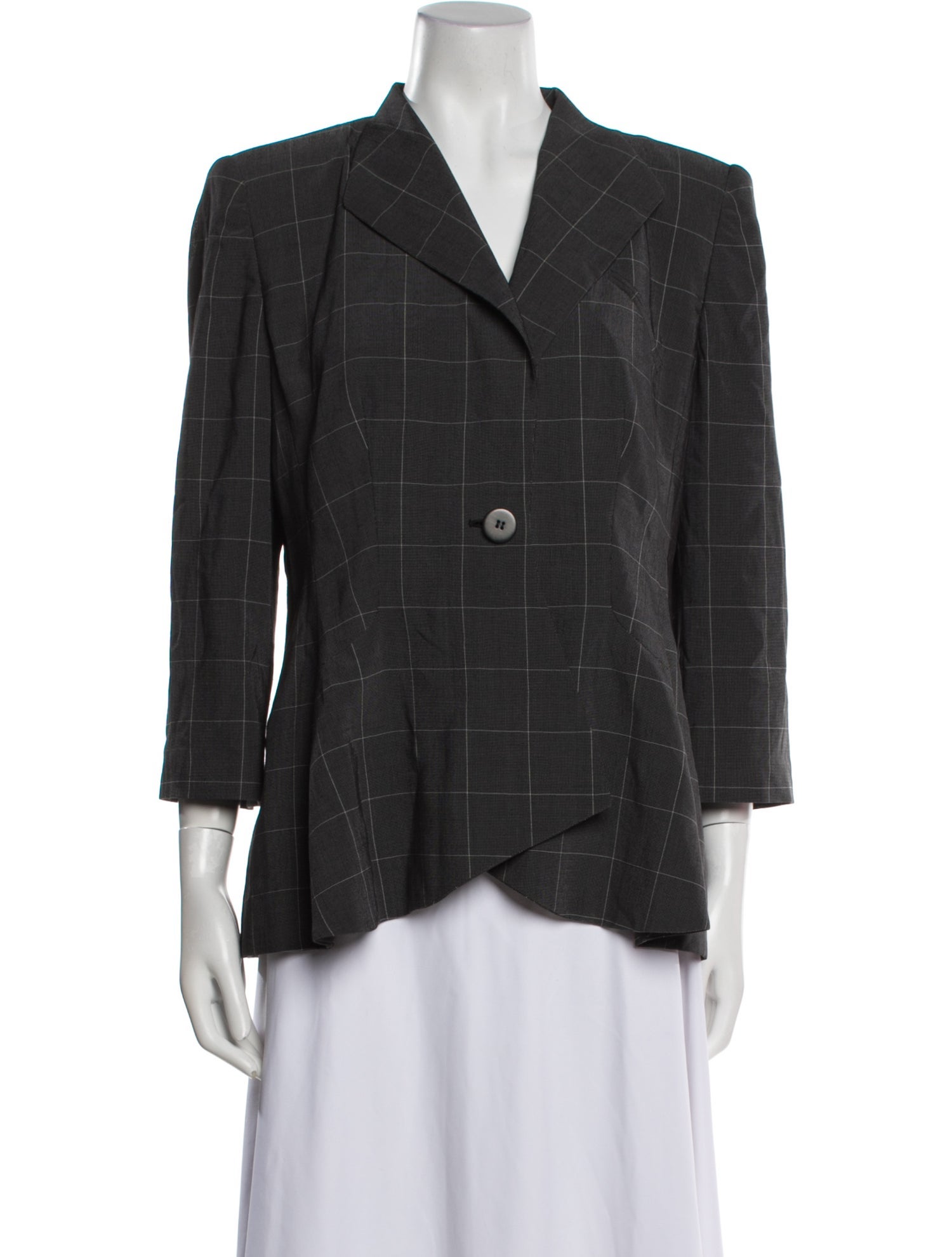 Armani Collezioni Virgin Wool Plaid Print Blazer
