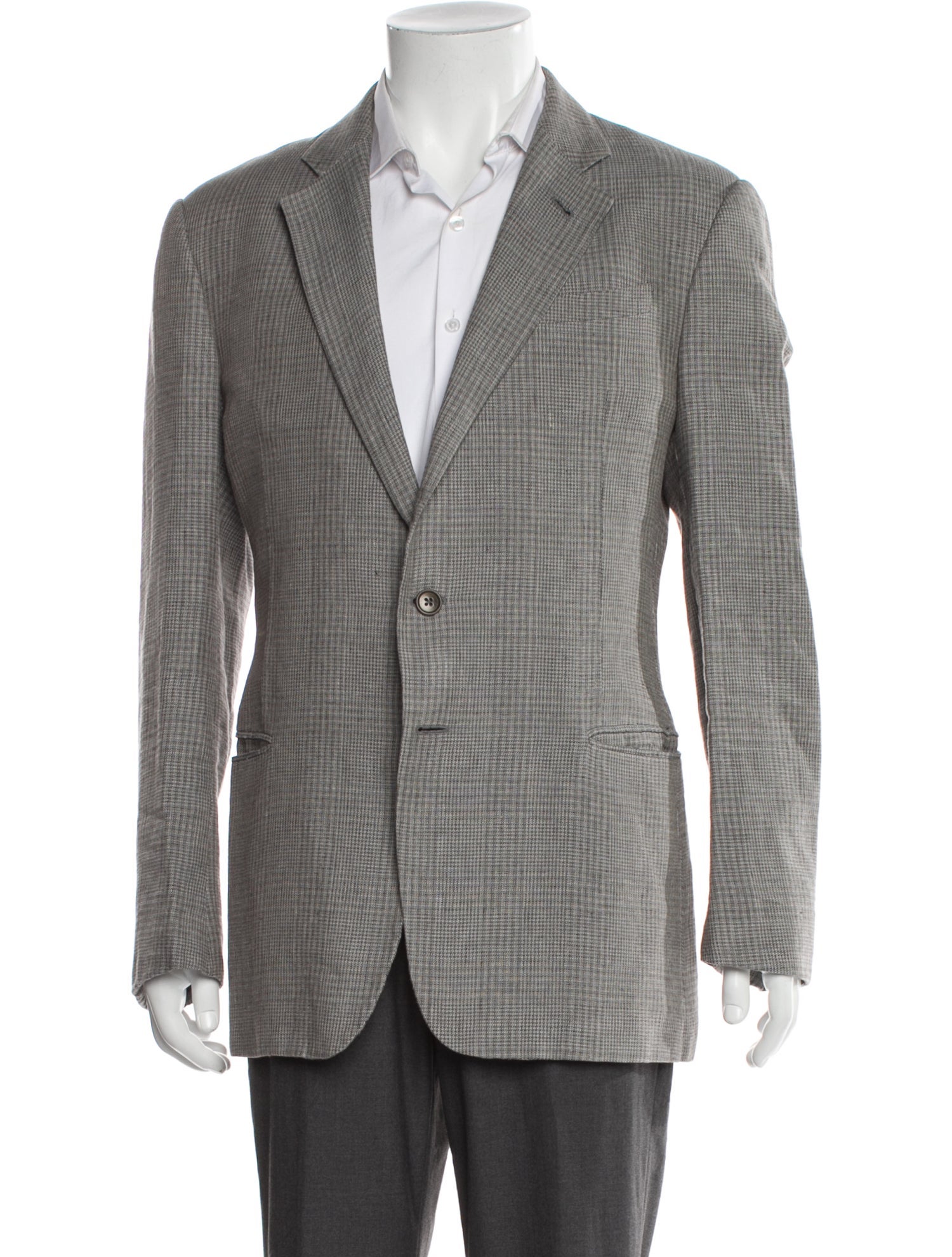 Armani Collezioni Linen Houndstooth Print Blazer