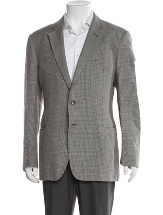 Armani Collezioni Linen Houndstooth Print Blazer