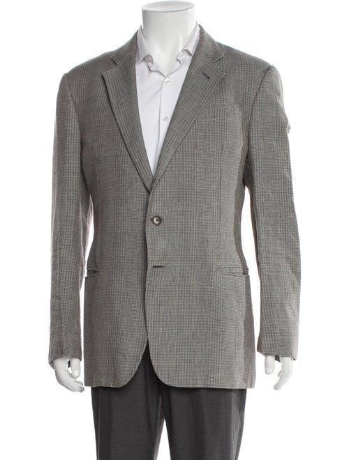 Armani Collezioni Linen Houndstooth Print Blazer