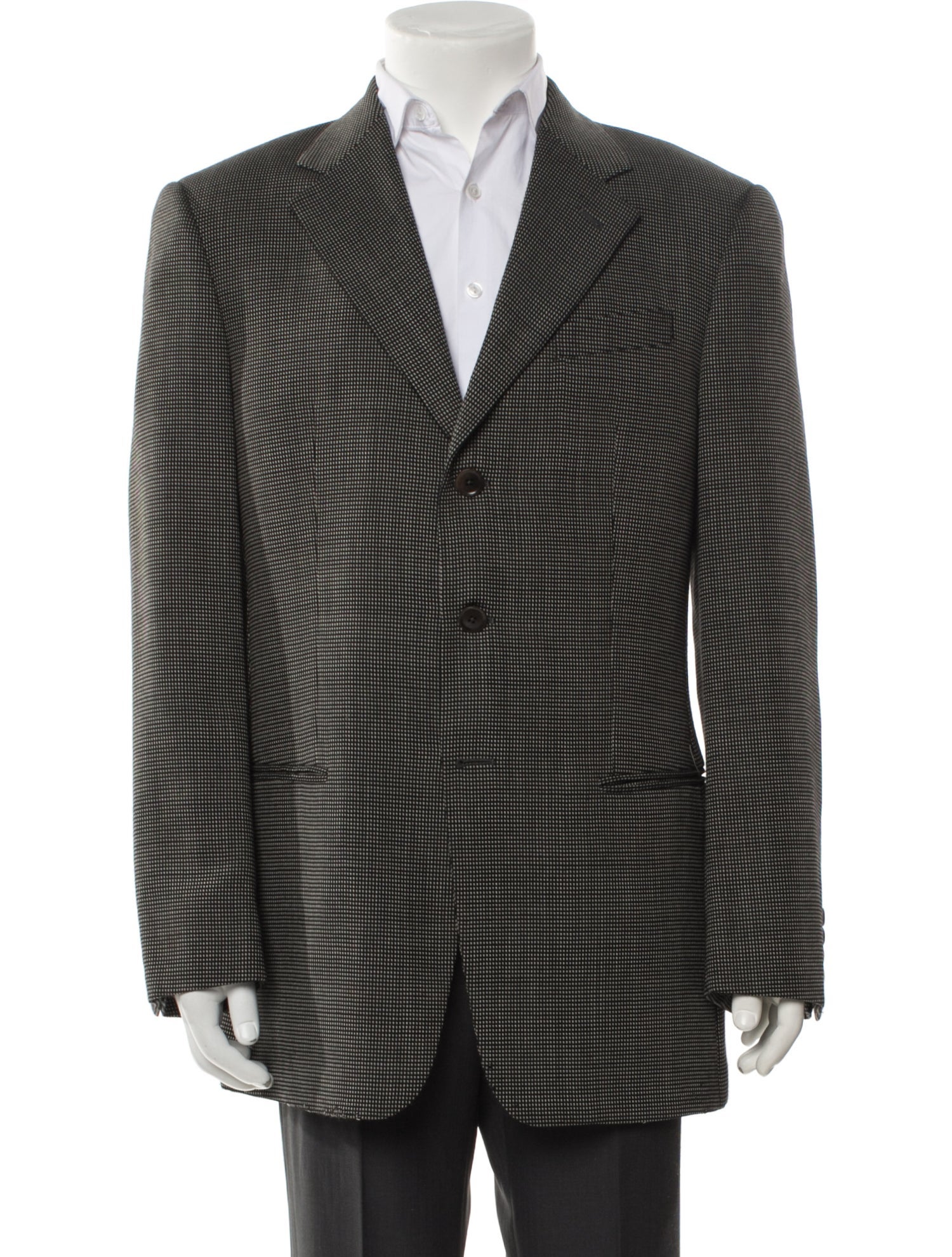 Armani Collezioni Wool Houndstooth Print Blazer