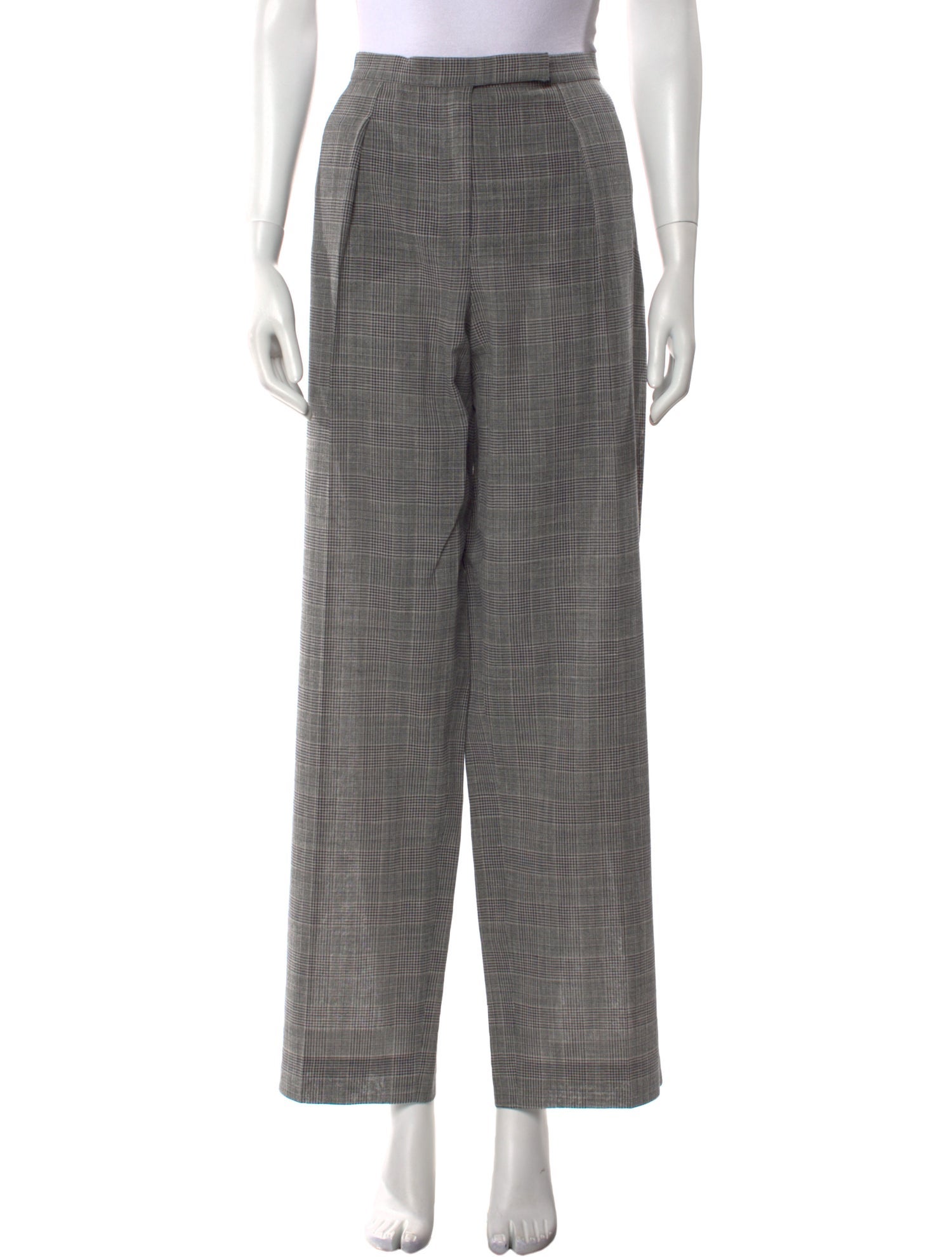 Armani Collezioni Plaid Print Wide Leg Pants