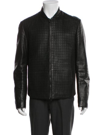 Armani Collezioni Lamb Leather Plaid Print Jacket