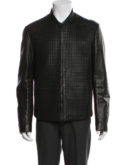 Armani Collezioni Lamb Leather Plaid Print Jacket