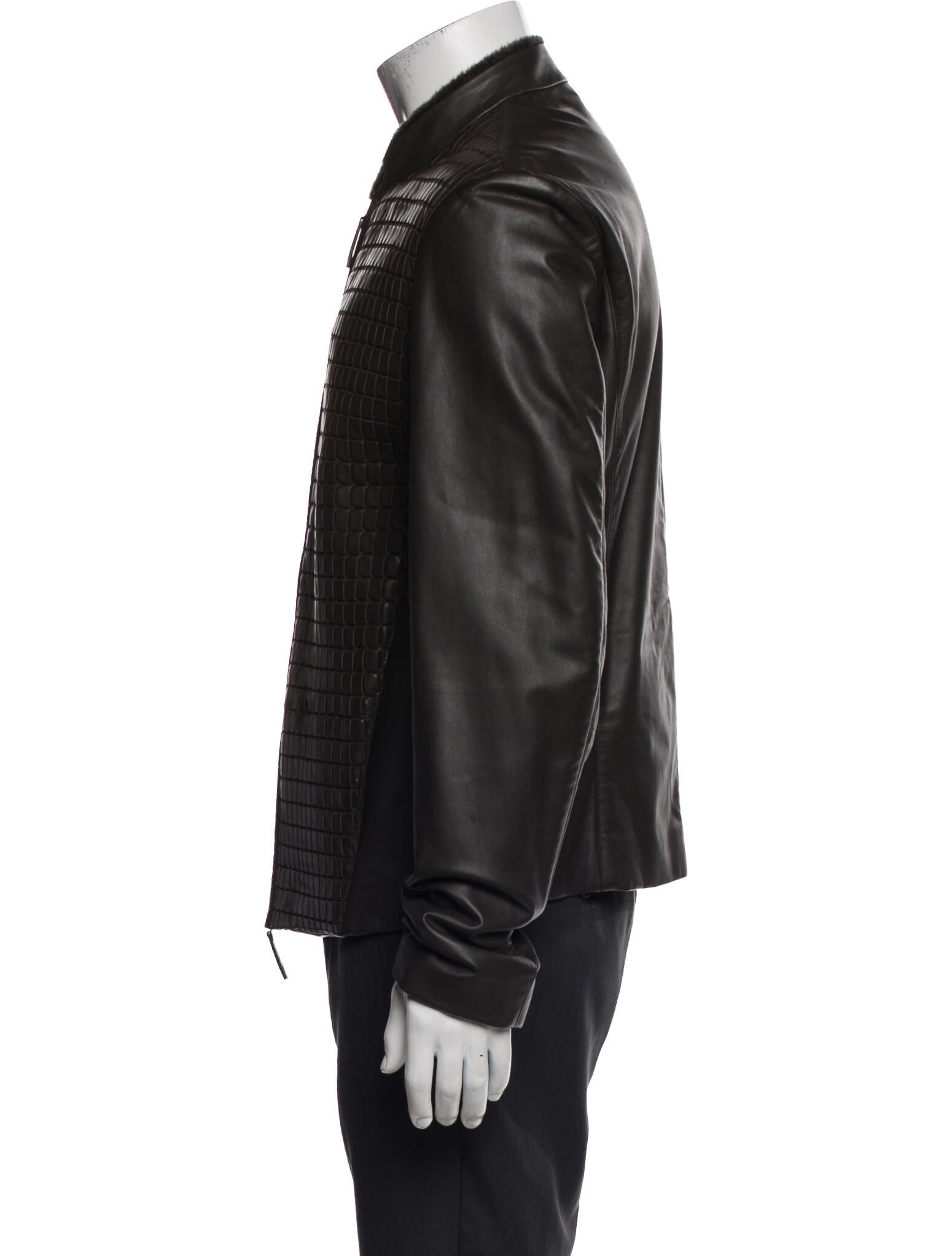 Armani Collezioni Leather Plaid Print Jacket