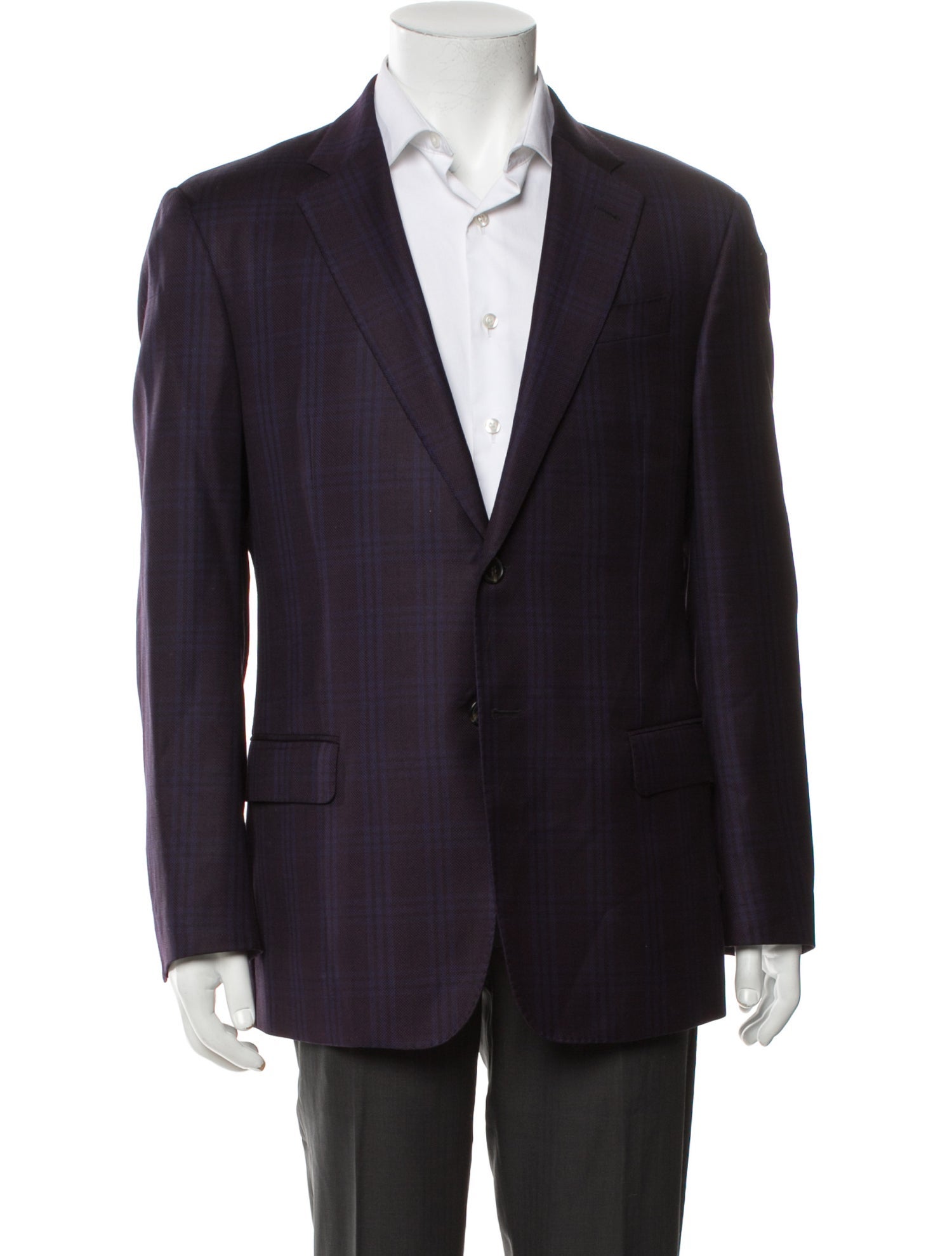 Armani Collezioni Virgin Wool Plaid Print Blazer