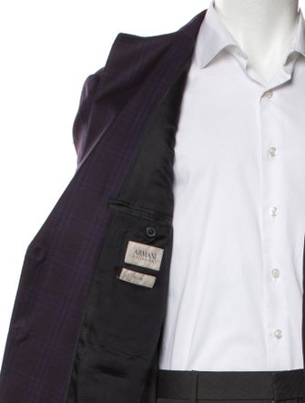 Armani Collezioni Virgin Wool Plaid Print Blazer