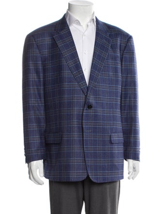 Armani Collezioni Virgin Wool Plaid Print Blazer