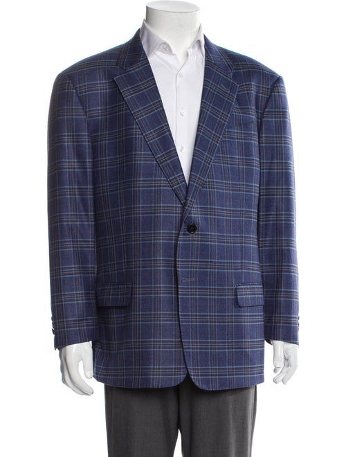 Armani Collezioni Virgin Wool Plaid Print Blazer