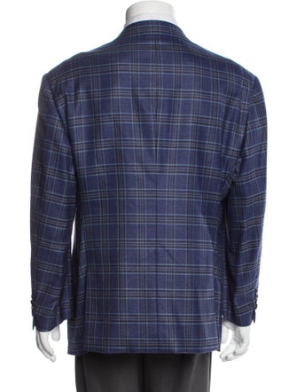 Armani Collezioni Virgin Wool Plaid Print Blazer