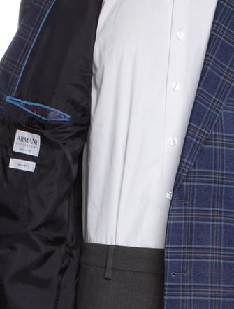 Armani Collezioni Virgin Wool Plaid Print Blazer