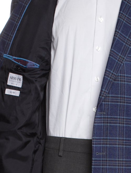 Armani Collezioni Virgin Wool Plaid Print Blazer