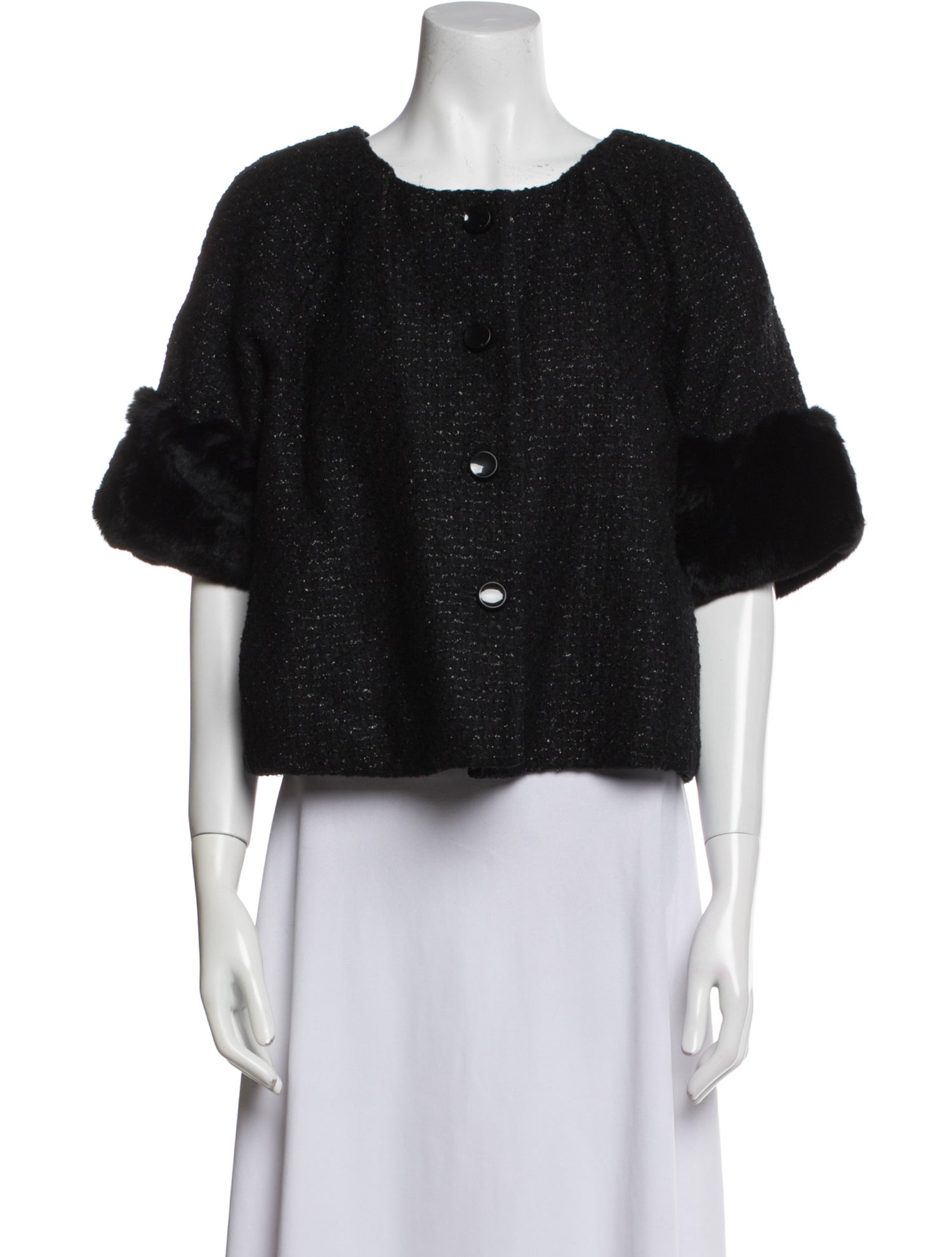 Armani Collezioni Wool Tweed Pattern Fur Jacket