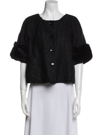 Armani Collezioni Wool Tweed Pattern Fur Jacket