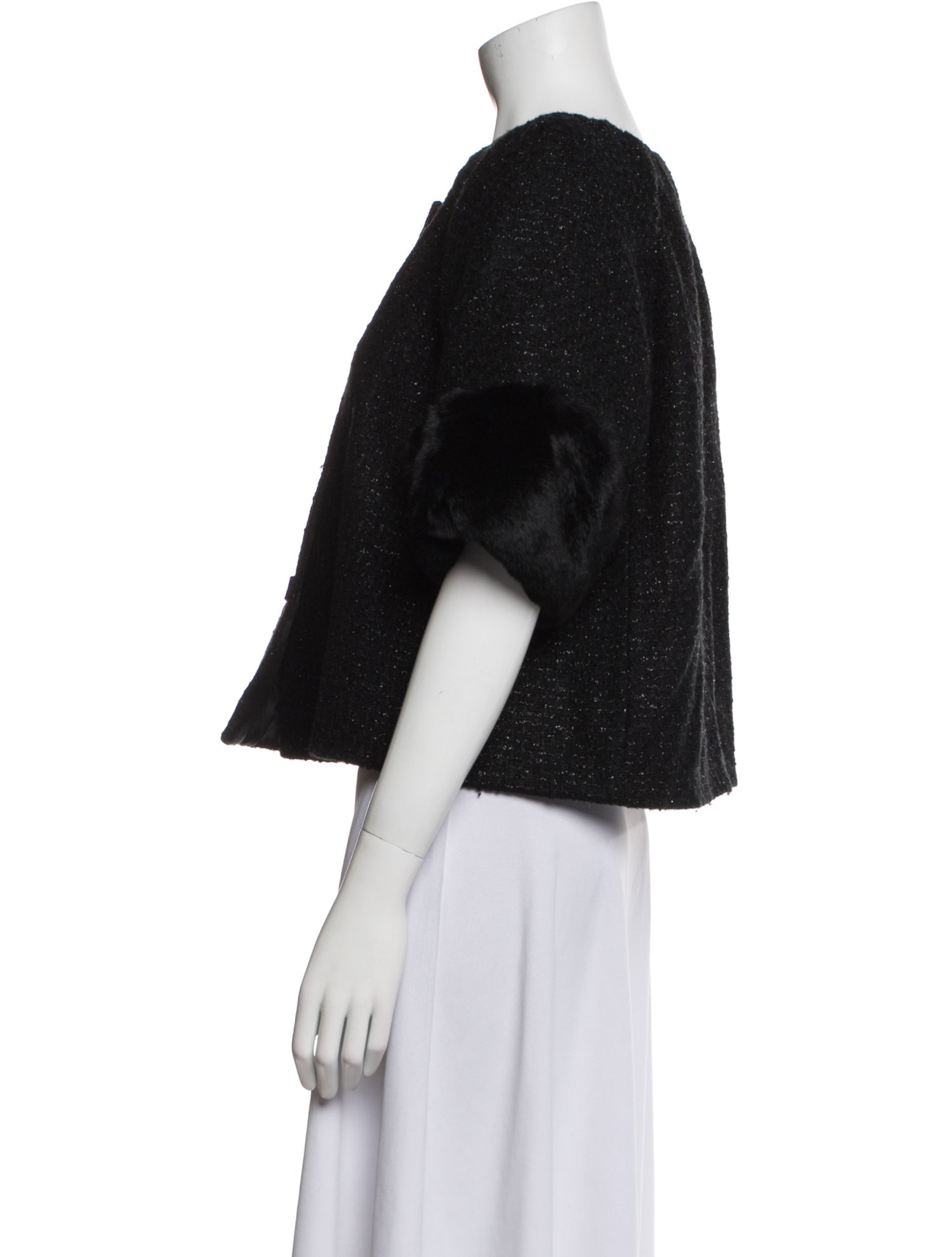 Armani Collezioni Wool Tweed Pattern Fur Jacket