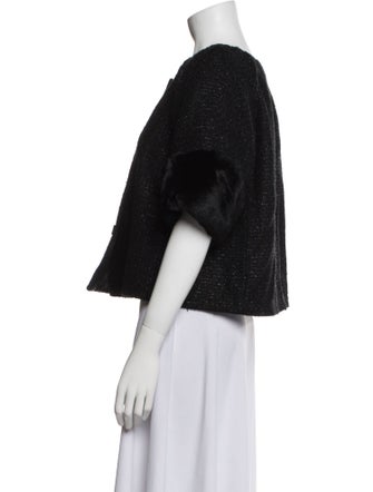 Armani Collezioni Wool Tweed Pattern Fur Jacket