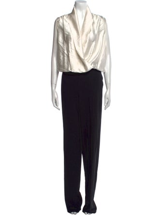 Armani Collezioni Virgin Wool Colorblock Pattern Jumpsuit