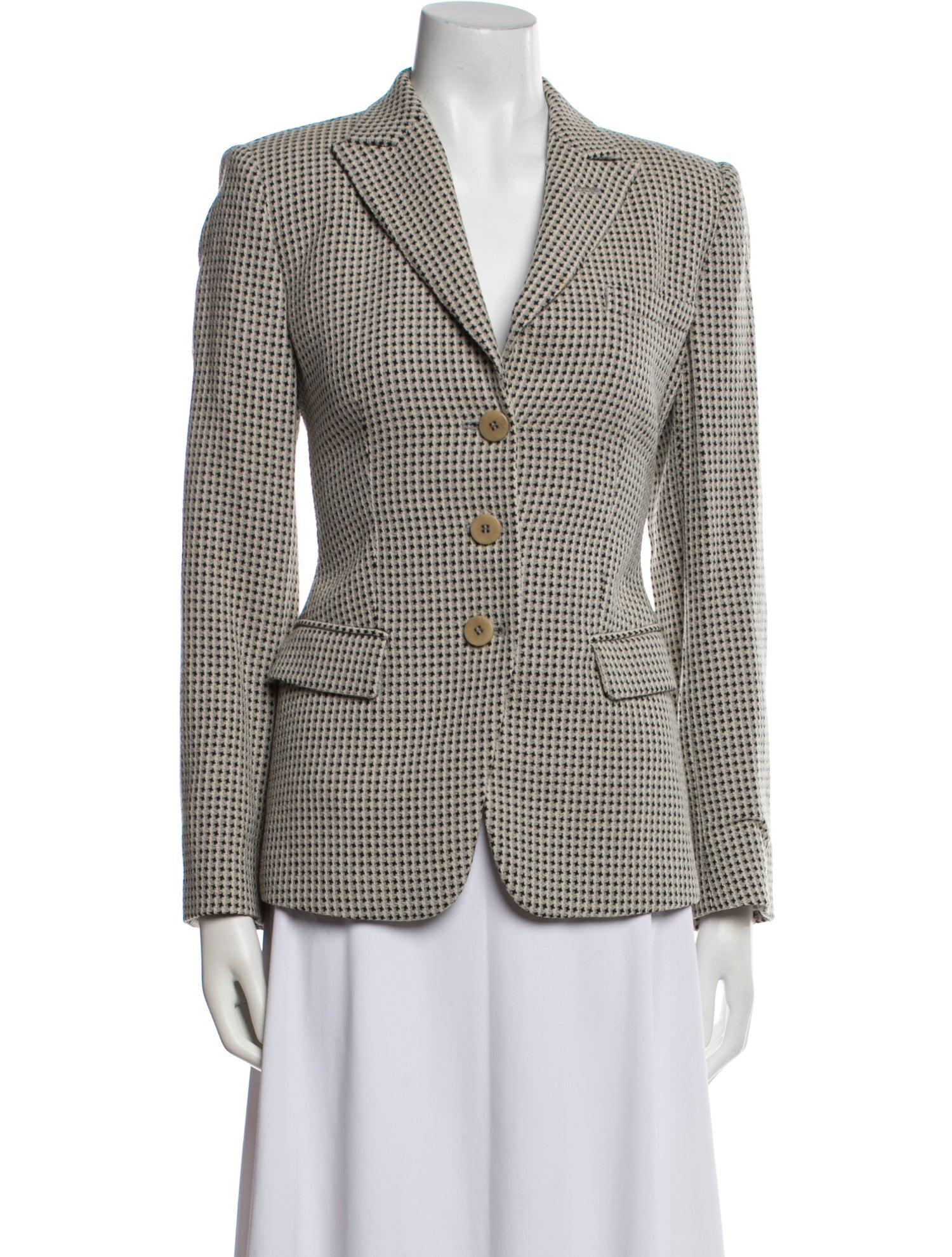 Armani Collezioni Virgin Wool Houndstooth Print Blazer