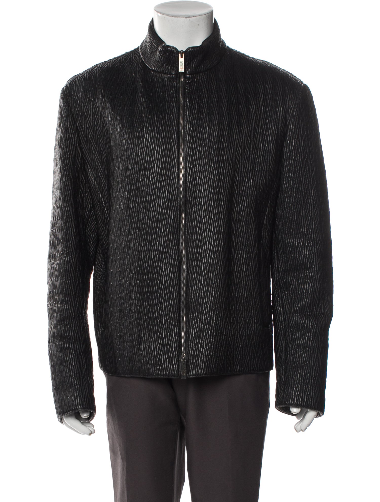 Armani Collezioni Lambskin Striped Moto Jacket