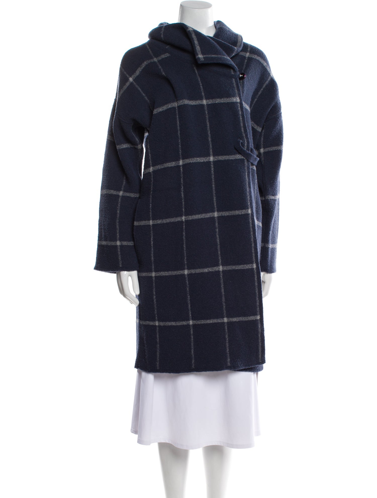 Armani Collezioni Virgin Wool Plaid Print Coat