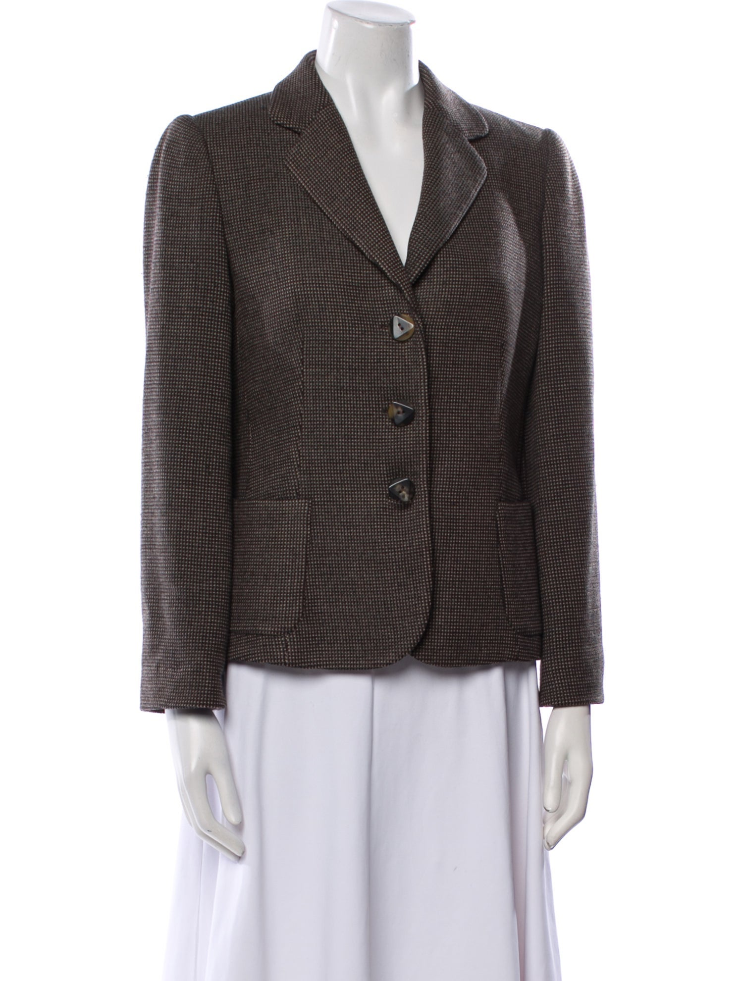 Armani Collezioni Virgin Wool Houndstooth Print Blazer