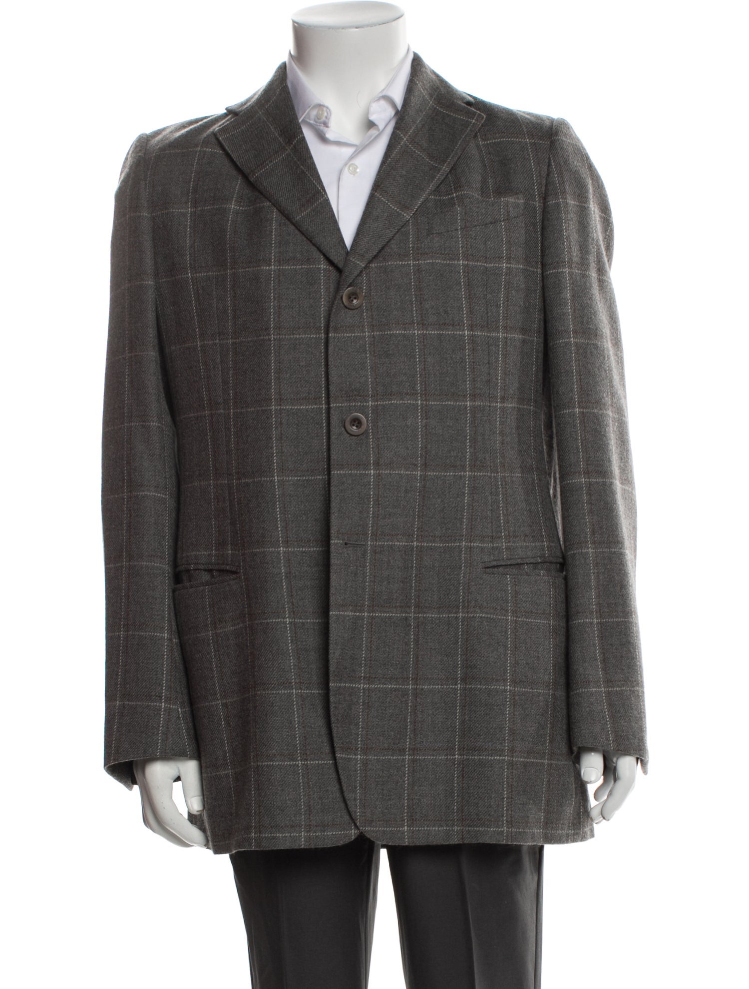Armani Collezioni Wool Plaid Print Blazer